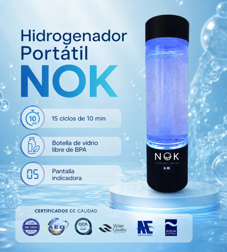 NOK — Hidrogenador portátil con botella de vidrio