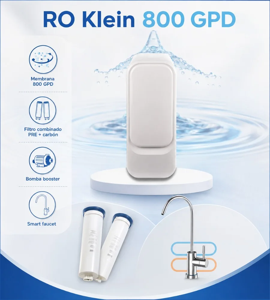 RO KLEIN 800 GPD — Membrana, filtro combinado, bomba y grifo