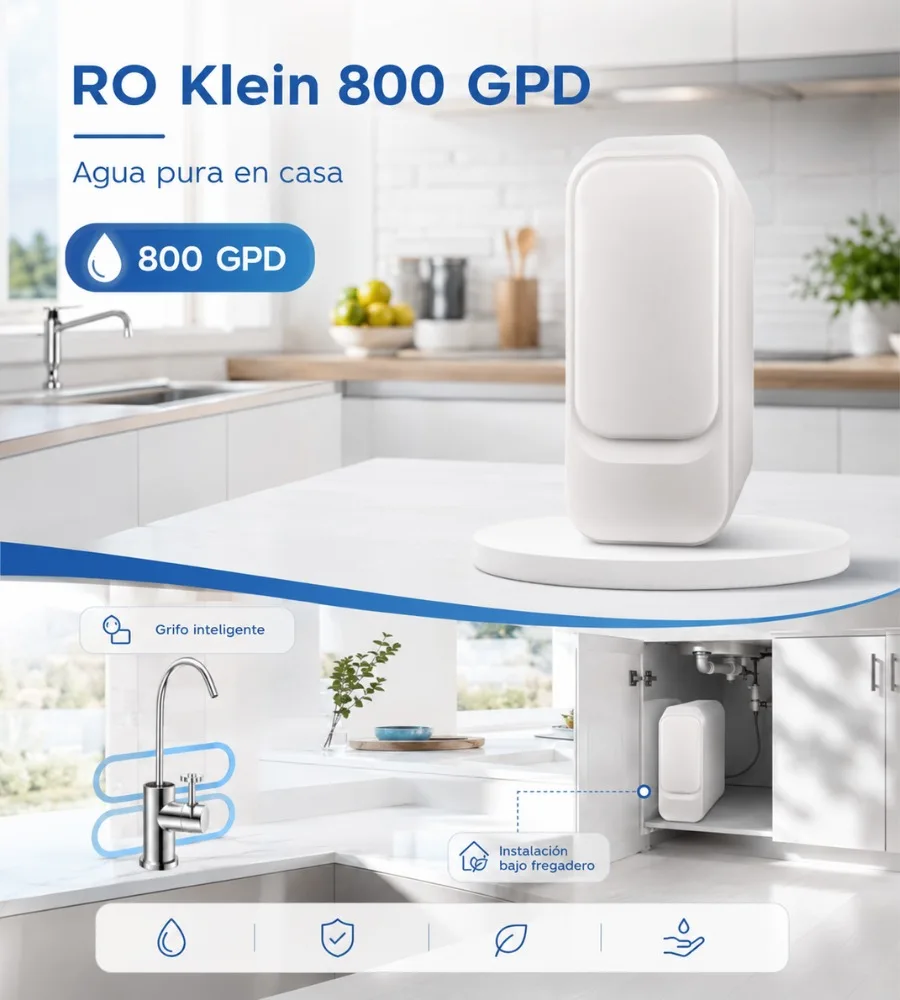RO KLEIN 800 GPD — Grifo inteligente e instalación bajo fregadero