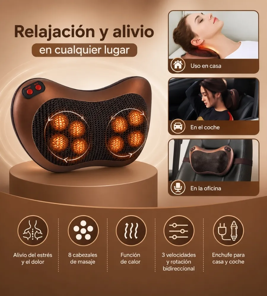 ALMOHADA SHIATSU — Alivio del estrés y el dolor