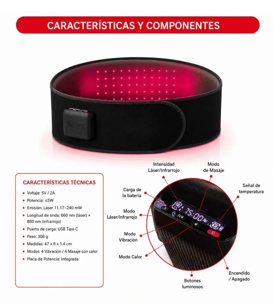 CINTURÓN LÁSER LUMBAR - ABDOMINAL — Datos técnicos