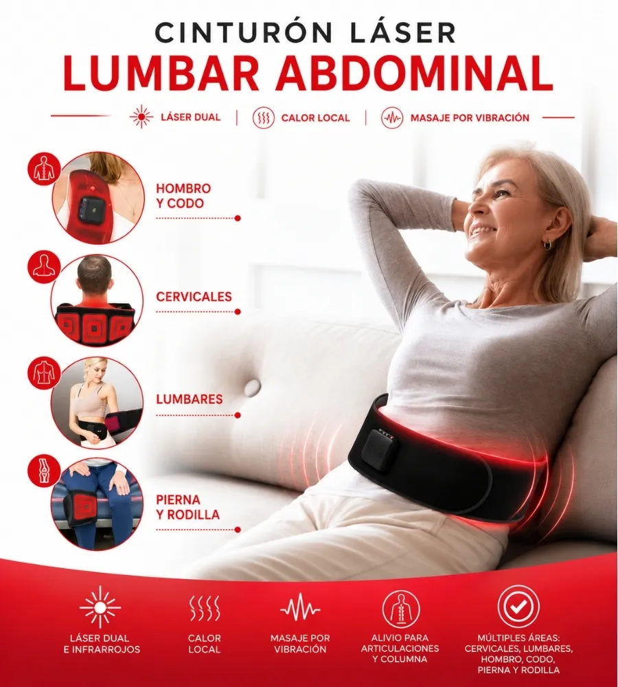 CINTURÓN LÁSER LUMBAR - ABDOMINAL — Hombro, codo, cervicales, lumbares, pierna y rodilla