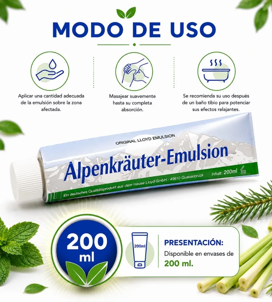 CREMA ALPENKRÄUTER EMULSIÓN LLOYD — Aplicar y masajear