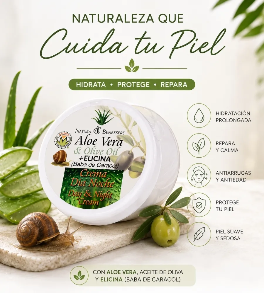 CREMA BABA DE CARACOL + ELICINA ALOE VERA — Hidrata · protege · repara