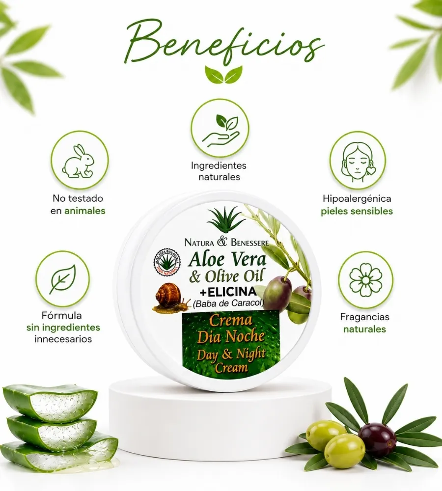 CREMA BABA DE CARACOL + ELICINA ALOE VERA — Composición destacada