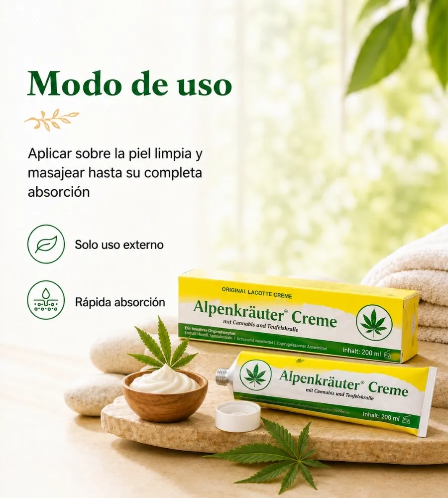CREMA CANNABIS ALPENKRÄUTER — Aplicar sobre la piel limpia