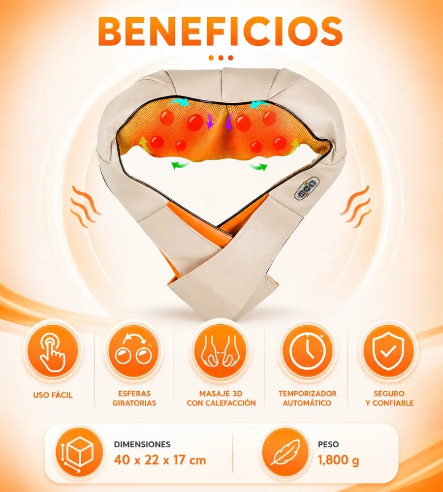MASAJEADOR CUELLO 3D — Uso fácil