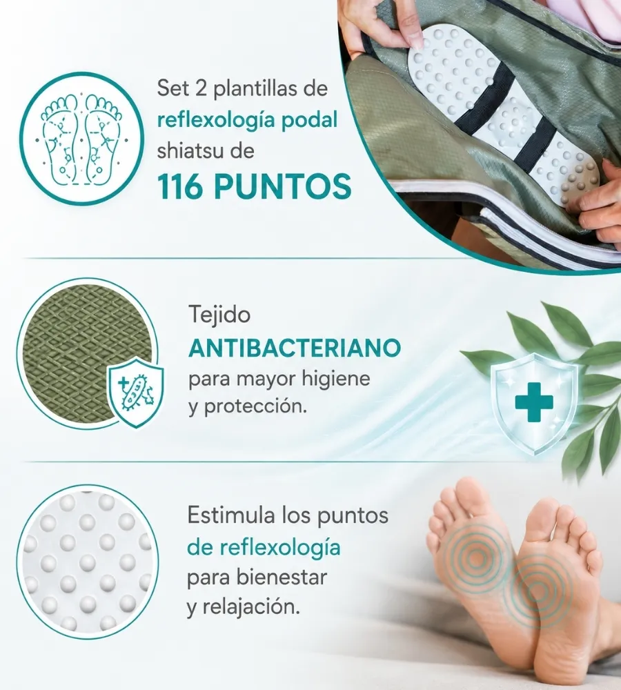MASSAGE ENERGY 5 CANALES — Plantillas shiatsu de 116 puntos