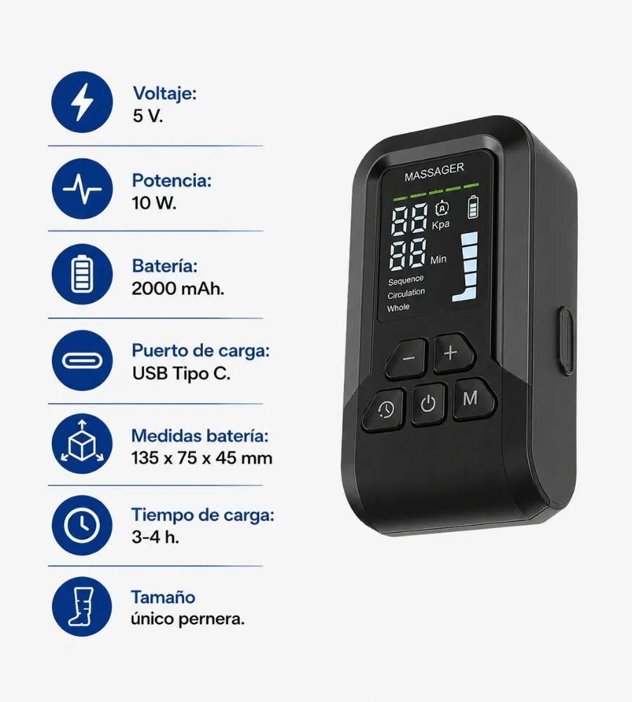 PRESOTERAPIA DE VIAJE INALÁMBRICA — Datos técnicos