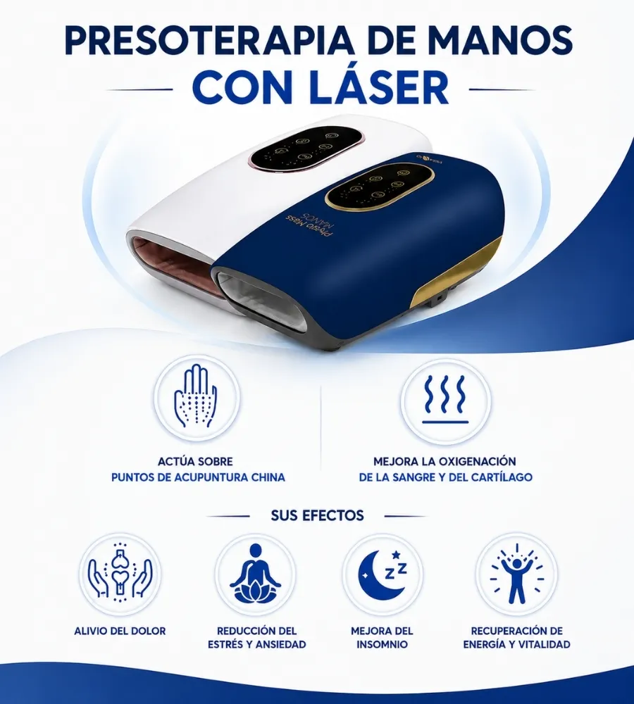MASAJEADOR PRESOTERAPIA MANOS CON LÁSER — Actúa sobre puntos de acupuntura china