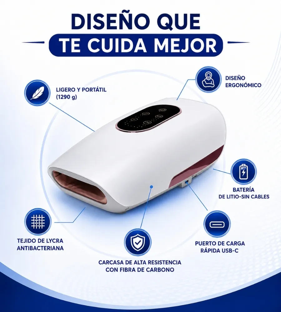MASAJEADOR PRESOTERAPIA MANOS CON LÁSER — Ligero y ergonómico