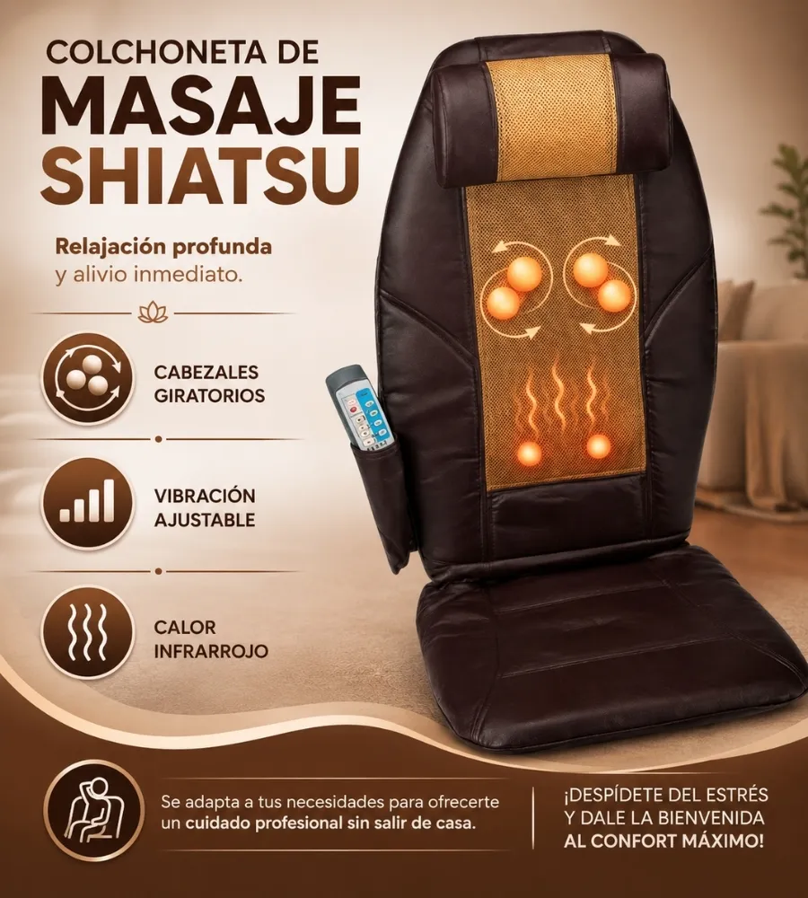 RESPALDO DE MASAJE SHIATSU — Y alivio inmediato