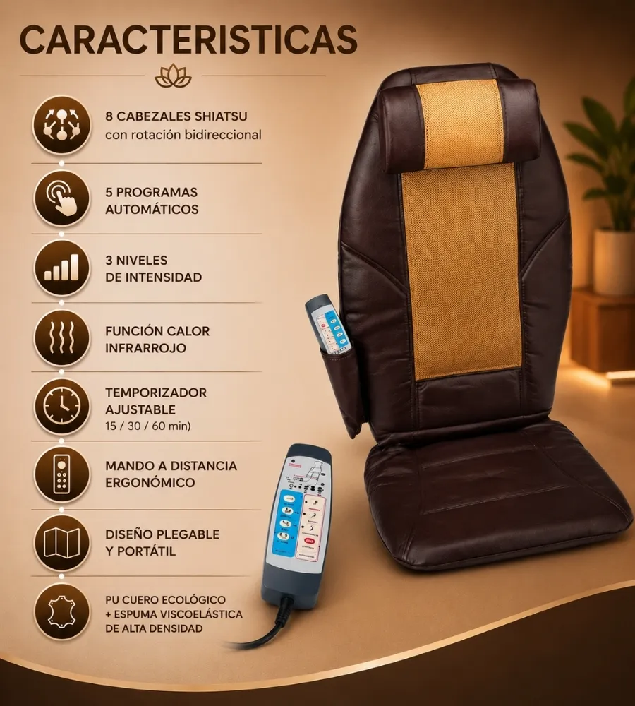 RESPALDO DE MASAJE SHIATSU — Diseño plegable y portátil