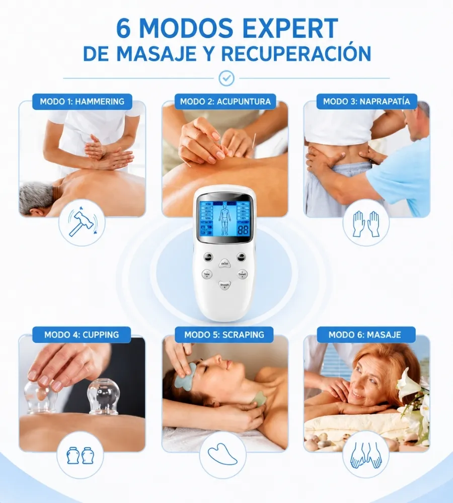 TENS ELECTROESTIMULADOR 6 EN 1 — De masaje y recuperación
