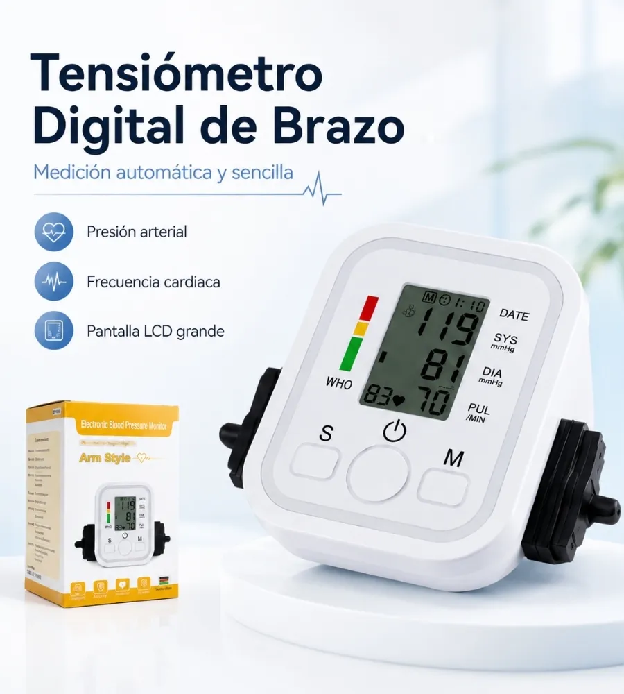 TENSIÓMETRO DIGITAL DE BRAZO — Dos lecturas en una medición