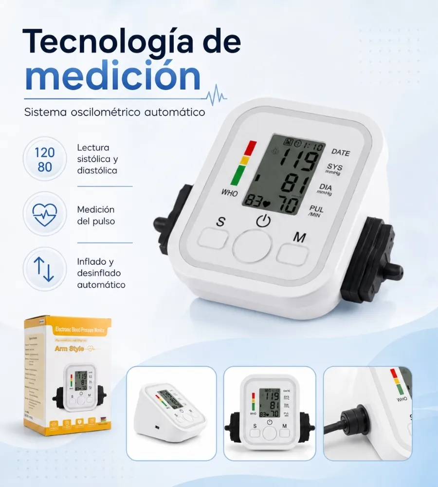 TENSIÓMETRO DIGITAL DE BRAZO — Sistema oscilométrico automático