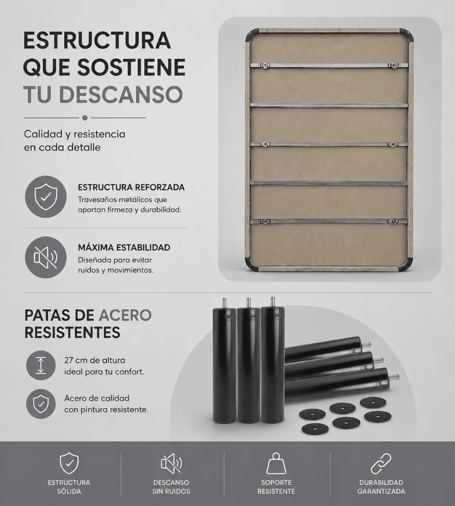 BASE TAPIZADA — Una estructura que sostiene tu descanso