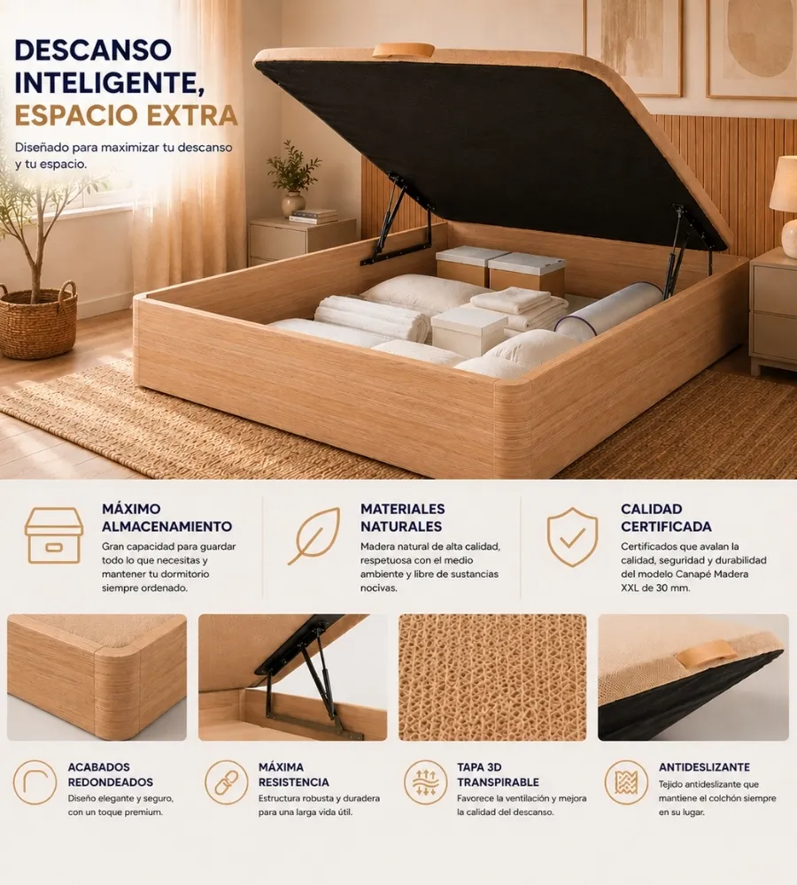 CANAPÉ MADERA 30 MM — Diseñado para maximizar tu descanso y tu espacio