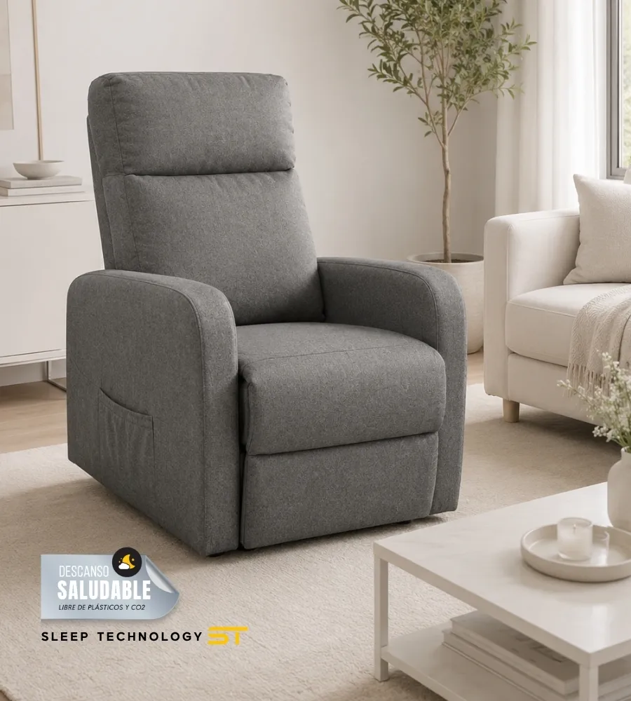 SILLÓN LEVANTAPERSONAS Y MASAJE ELITE — Tejido gris para cualquier salón