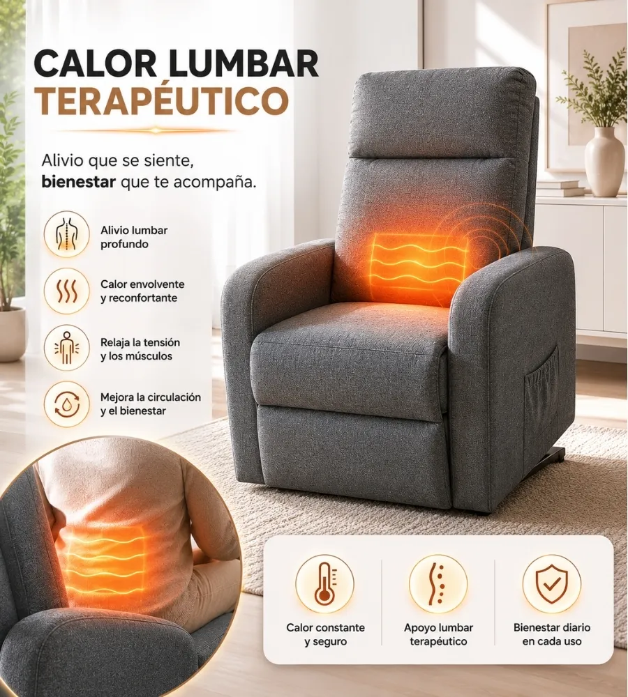 SILLÓN LEVANTAPERSONAS Y MASAJE ELITE — Alivio que se siente, bienestar que te acompaña