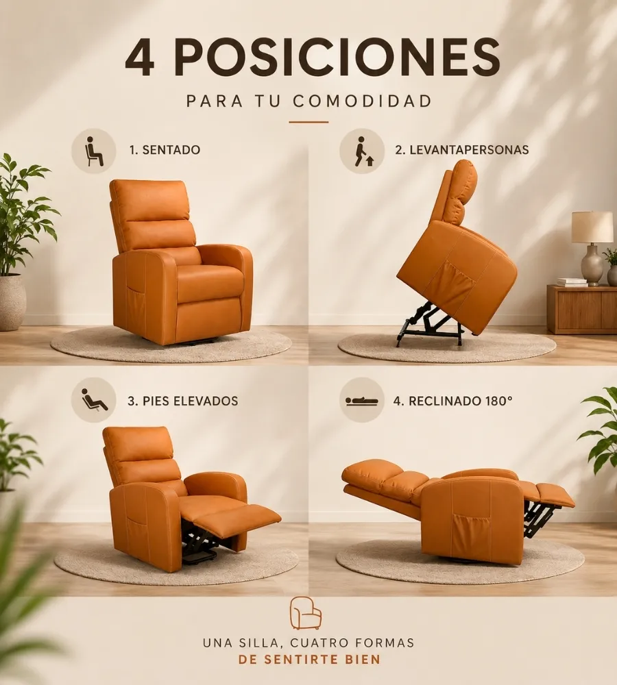 SILLÓN LEVANTAPERSONAS Y MASAJE SENIOR — Una silla, cuatro formas de sentirte bien