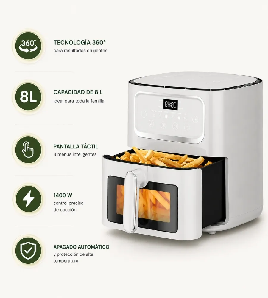 Air Fryer Switzerland 8 Litros — tecnología de 360 grados