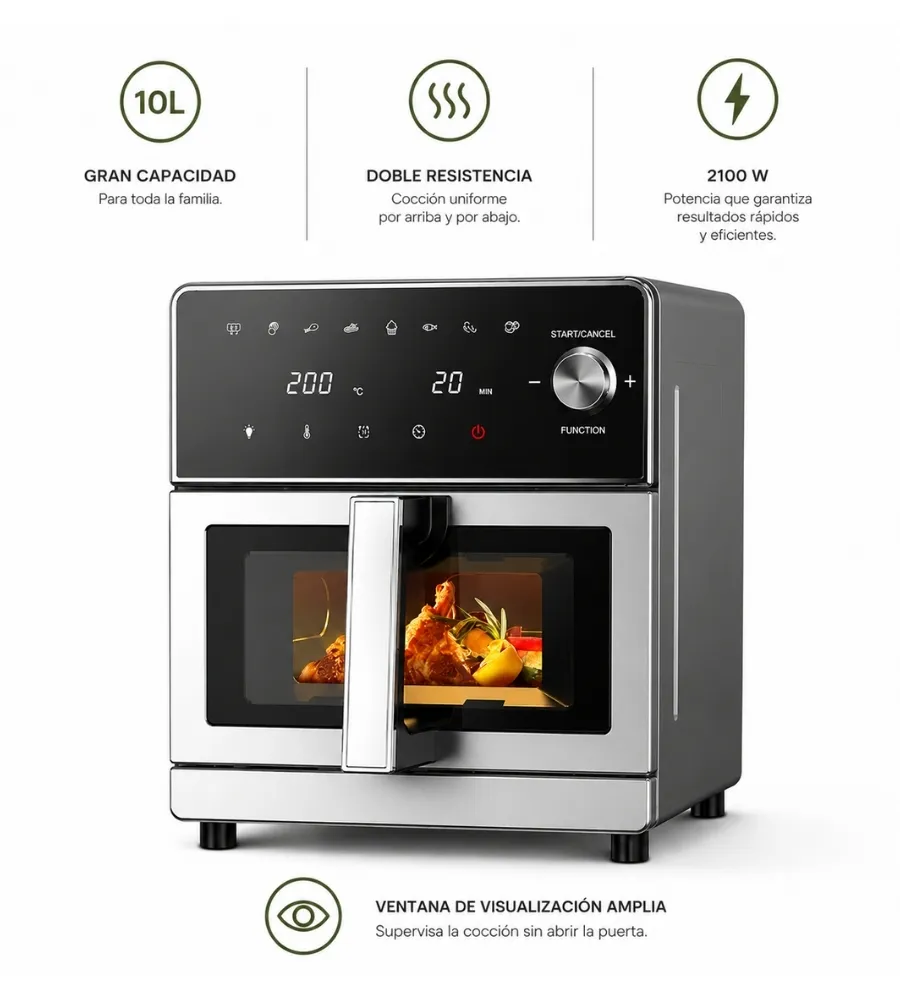 Air Fryer Switzerland 10 Litros — capacidad y doble resistencia