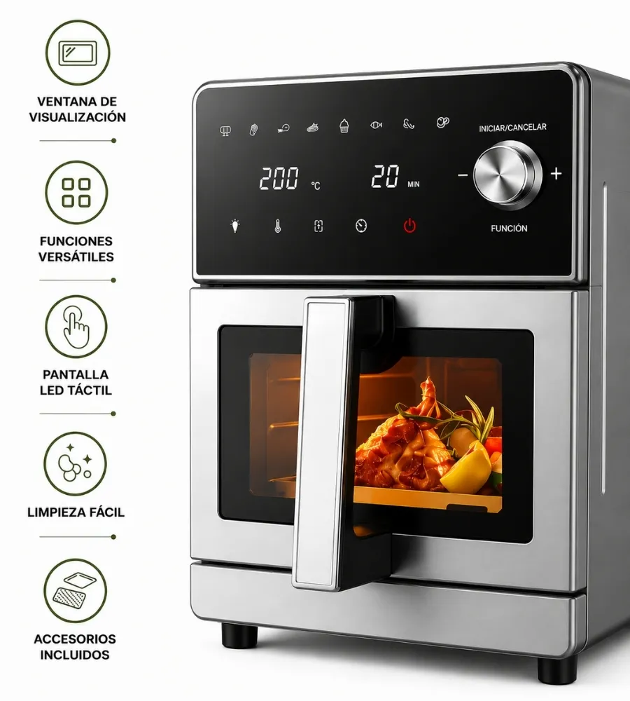 Air Fryer Switzerland 10 Litros — ventana de visualización y panel táctil