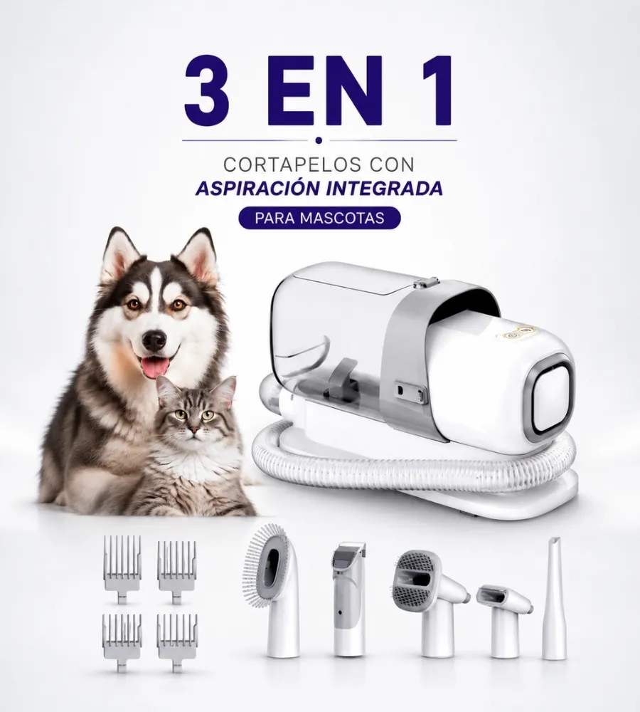 Aspirador Mascota 3 en 1 — cortapelos con aspiración