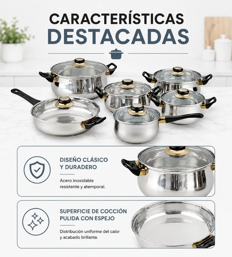 Batería de Cocina Acero Inoxidable — superficie pulida