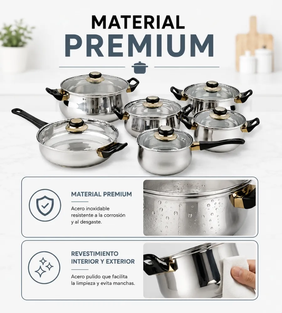 Batería de Cocina Acero Inoxidable — material premium