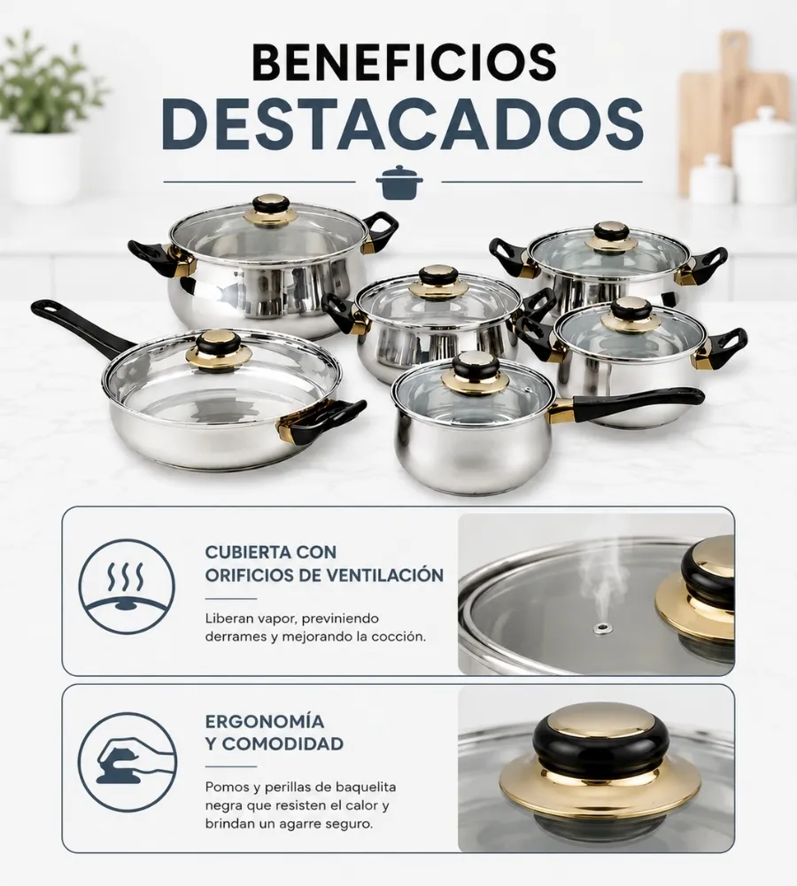 Batería de Cocina Acero Inoxidable — beneficios destacados