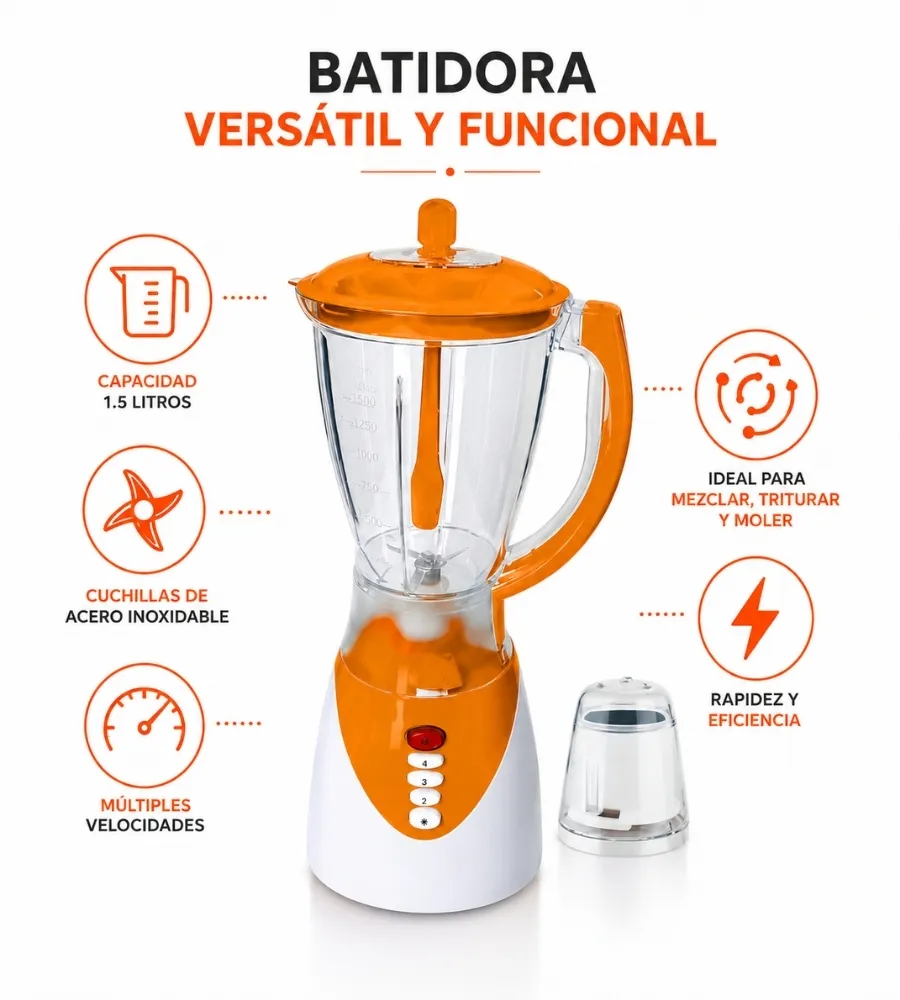 Batidora con Jarra 1,5 Litros — versátil y funcional