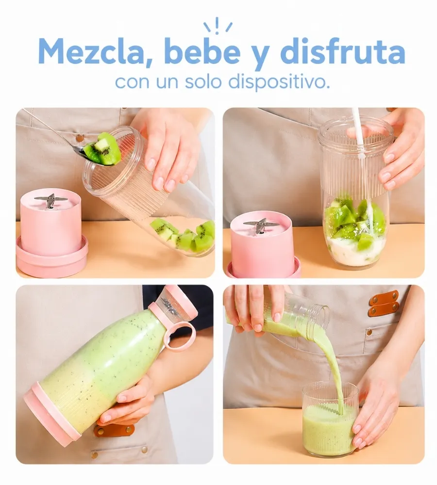 Botella Batidora Portátil 300 ml — mezcla, bebe y disfruta