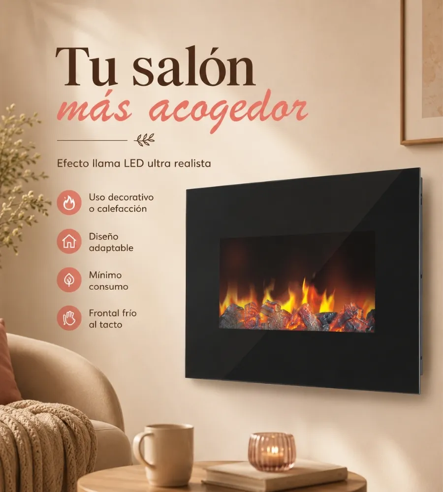 Chimenea Eléctrica Cristal — efecto llama LED