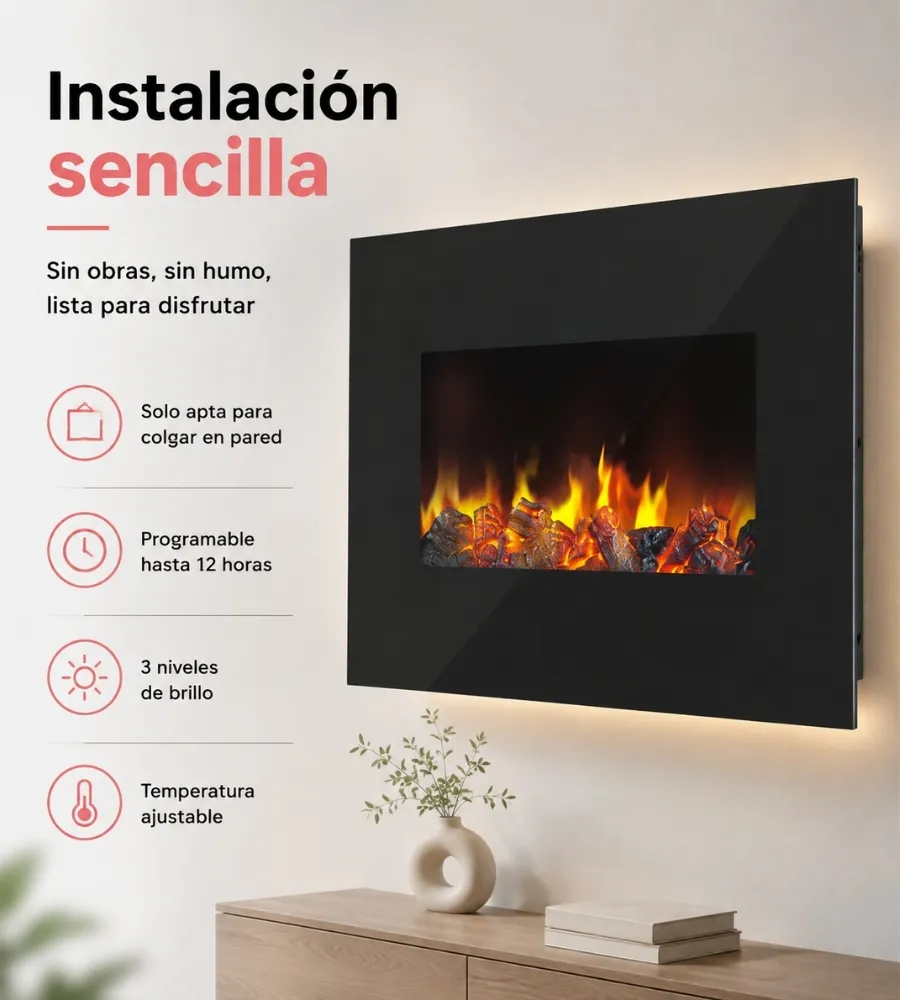 Chimenea Eléctrica Cristal — instalación sencilla