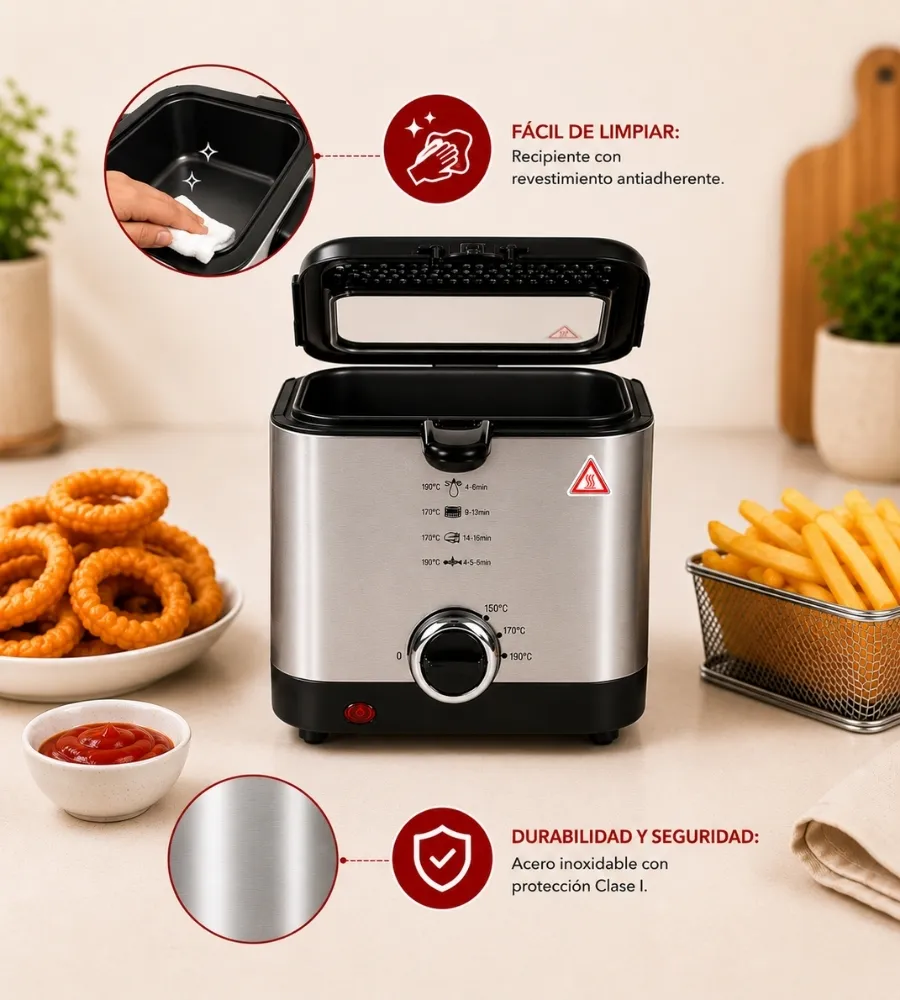 Freidora de Aceite 1,5 Litros — recipiente antiadherente