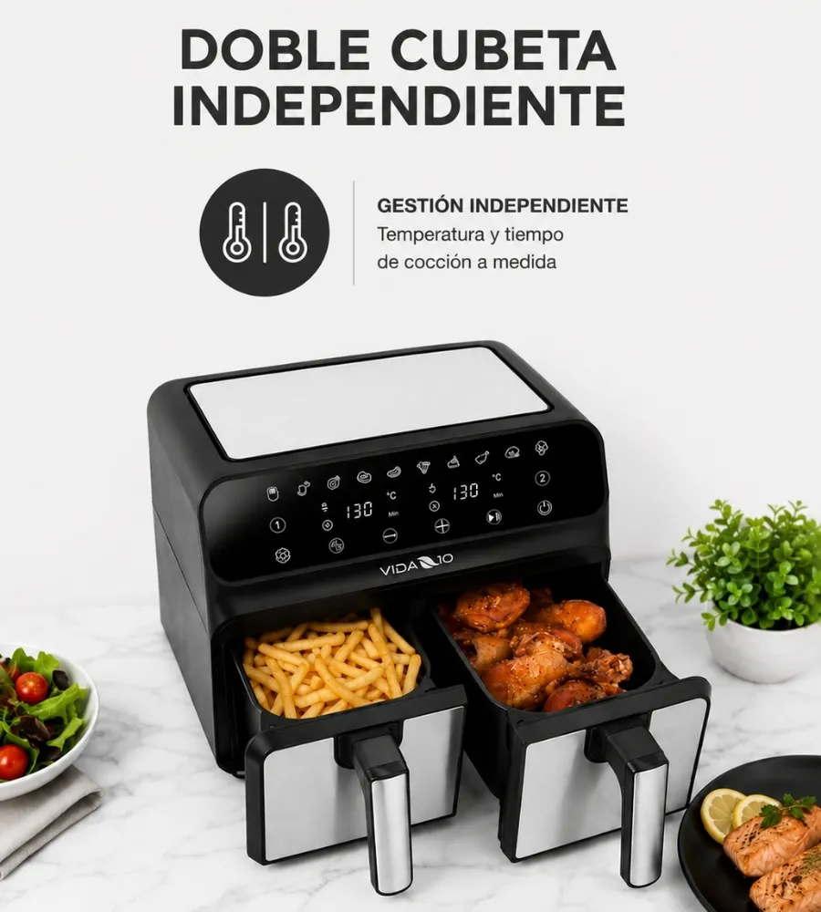 Freidora Air Fryer DUO 8L — gestión independiente por cubeta
