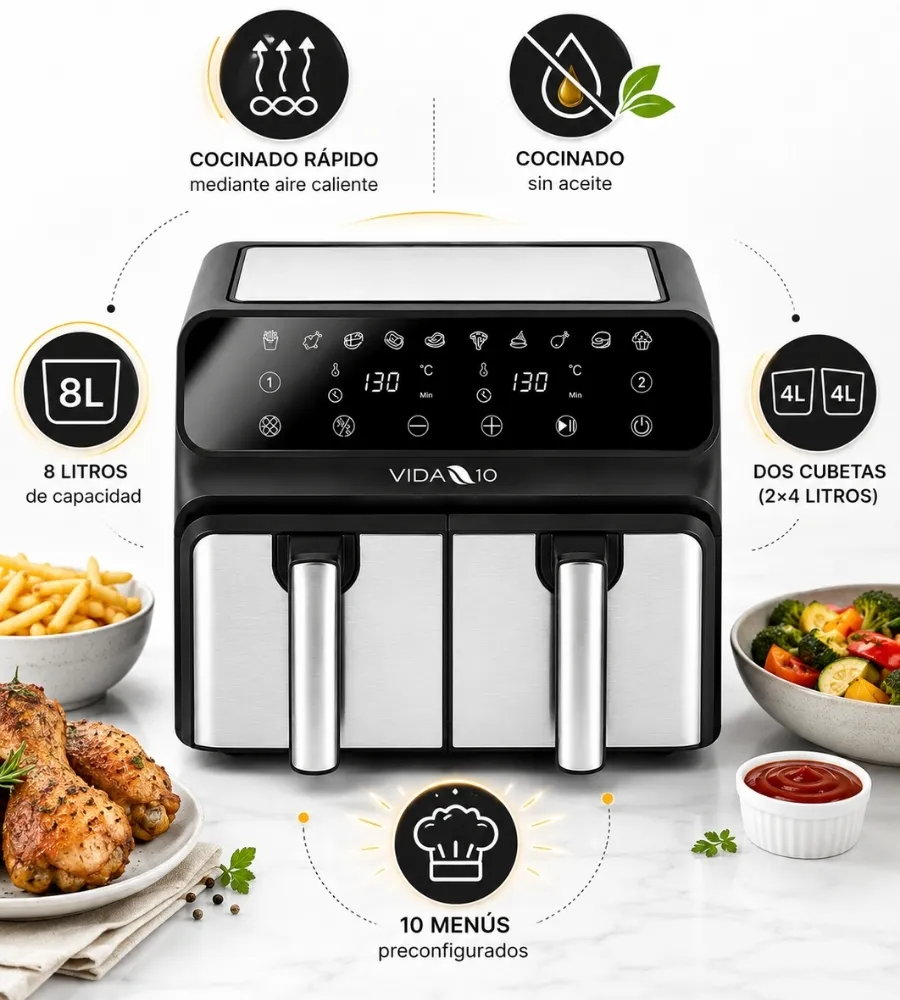 Freidora Air Fryer DUO 8L — cocinado rápido sin aceite