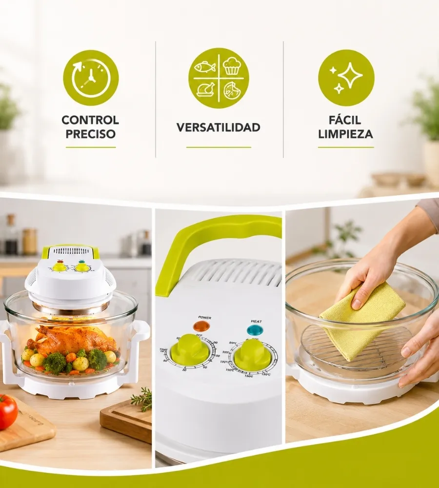 Horno de Convección Deluxe 12 Litros — control y limpieza