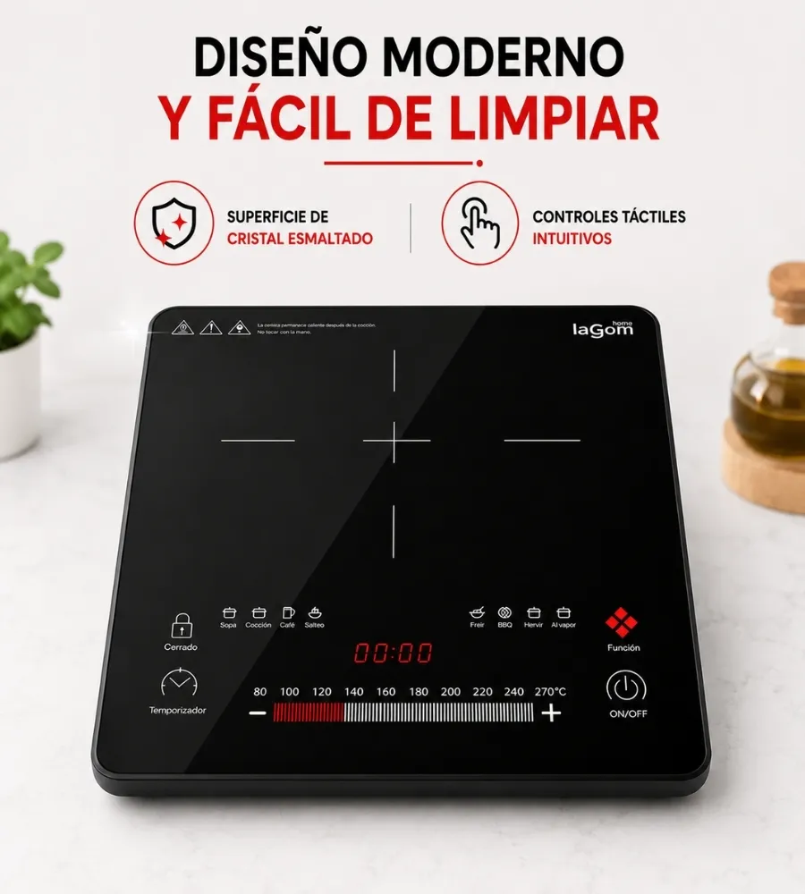 Placa de Inducción Portátil — diseño y limpieza