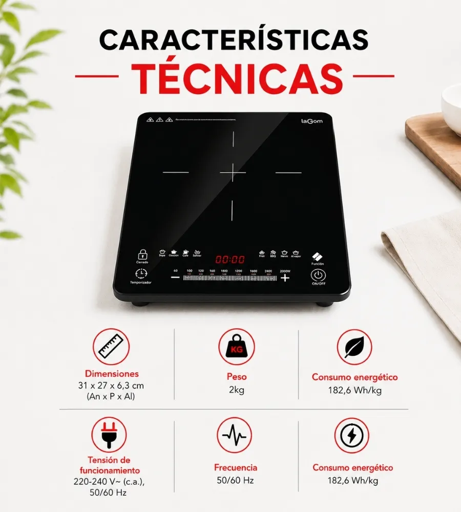 Placa de Inducción Portátil — características técnicas