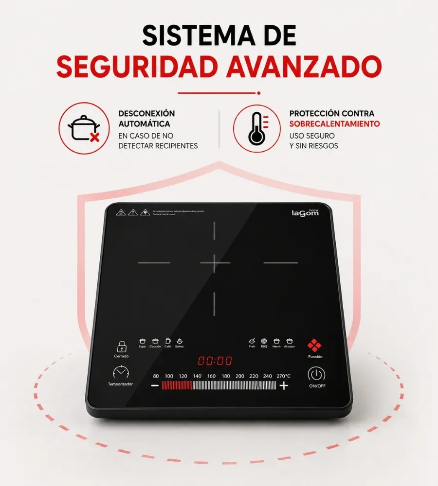 Placa de Inducción Portátil — sistema de seguridad avanzado