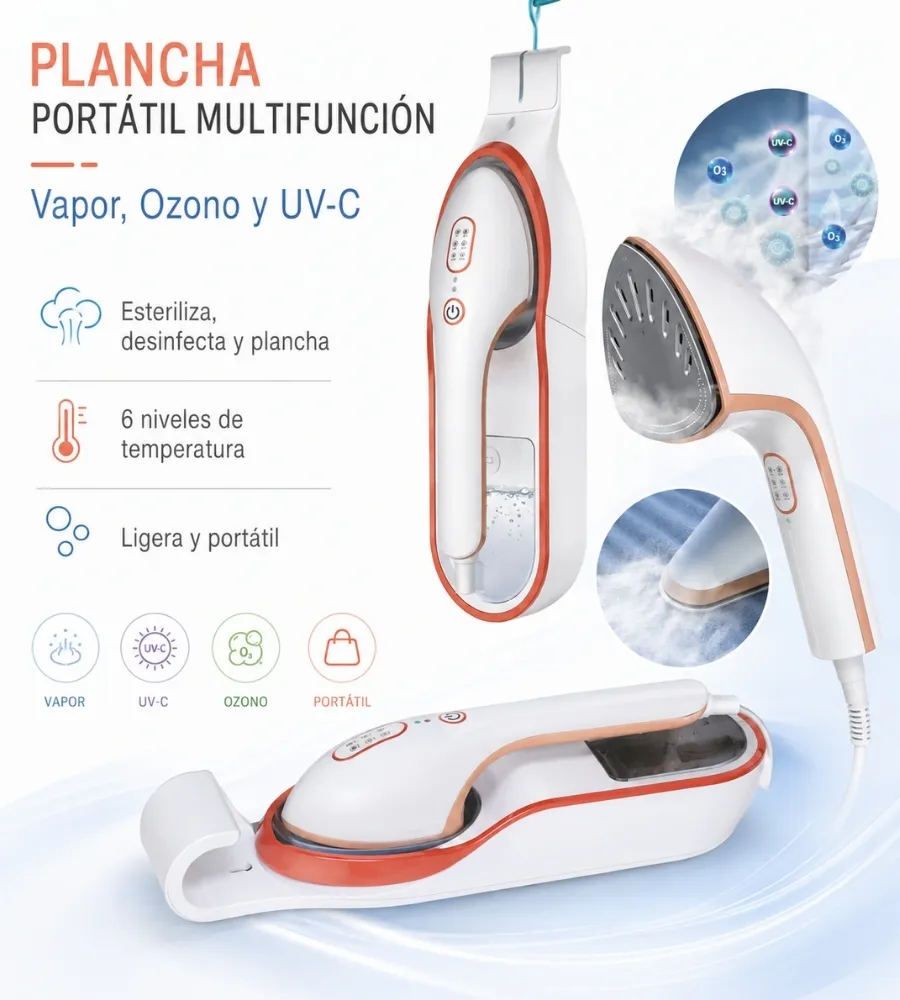 Plancha Portátil Multifunción — vapor, ozono y UV-C