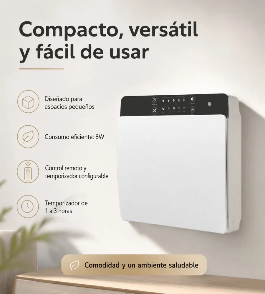 Purificador de Aire Horizontal Purifity — consumo y manejo