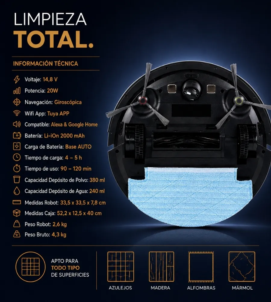 Robot Aspirador Cleaner — información técnica