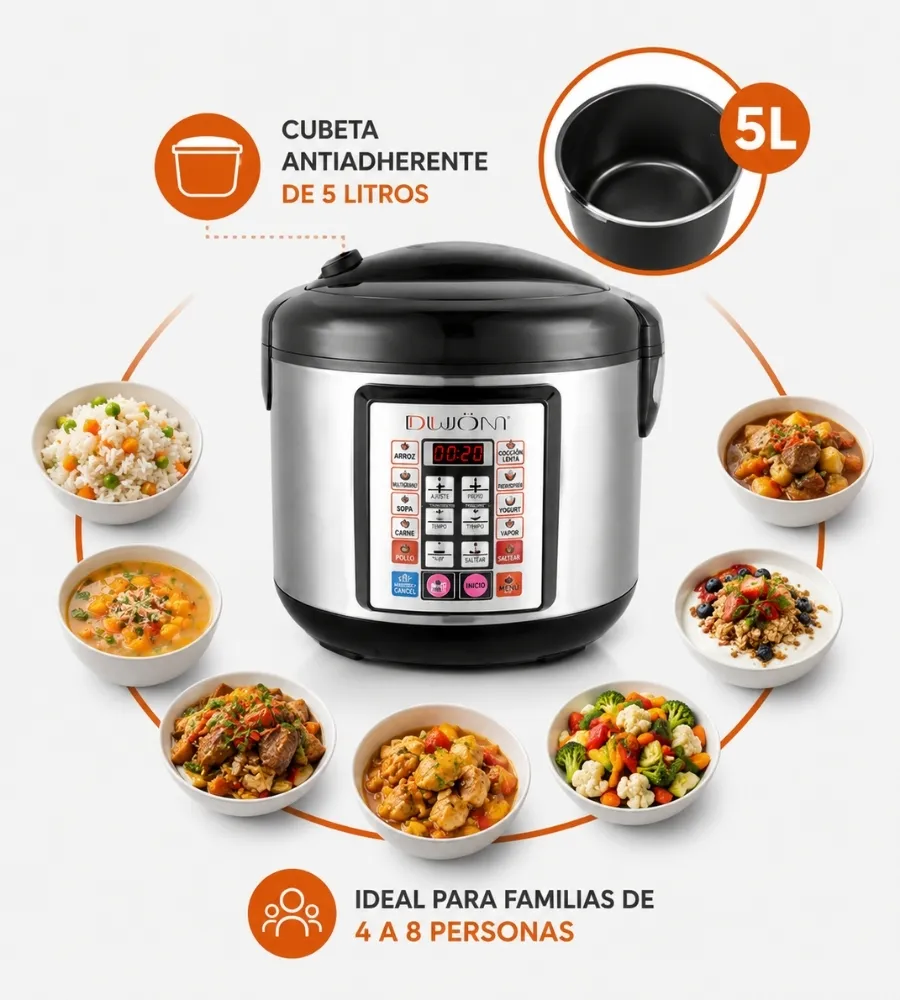 Robot de Cocina 5 Litros — cubeta antiadherente de cinco litros
