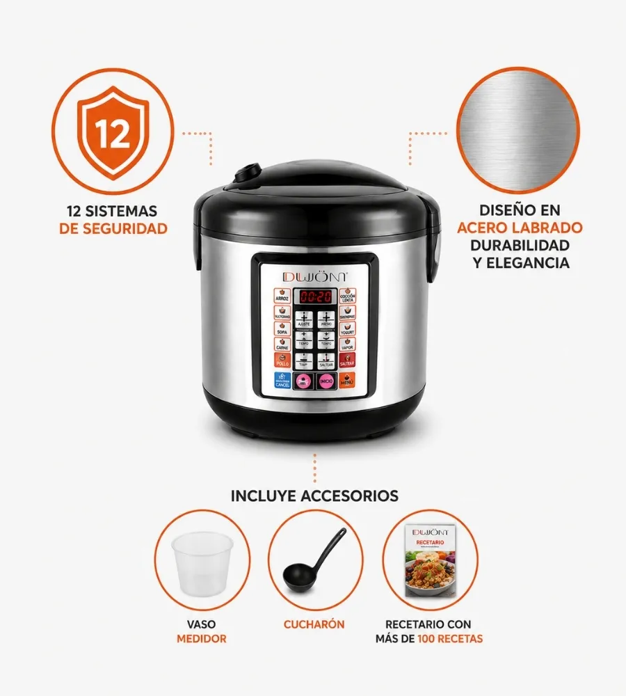 Robot de Cocina 5 Litros — sistemas de seguridad y accesorios