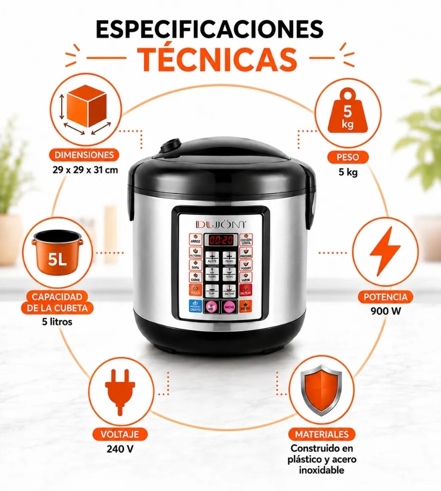 Robot de Cocina 5 Litros — especificaciones técnicas