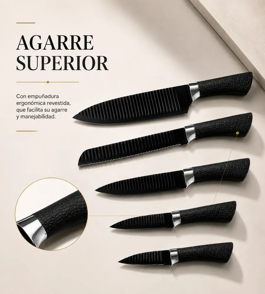 Set 5 Cuchillos Black — agarre superior